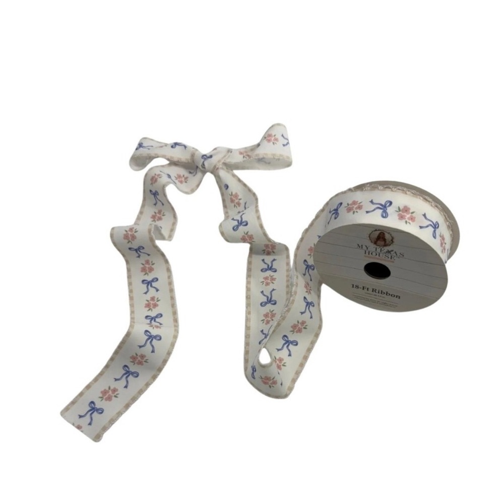 My Texas House Bow and Flower Easter Ribbon, Pink & Blue, 18'